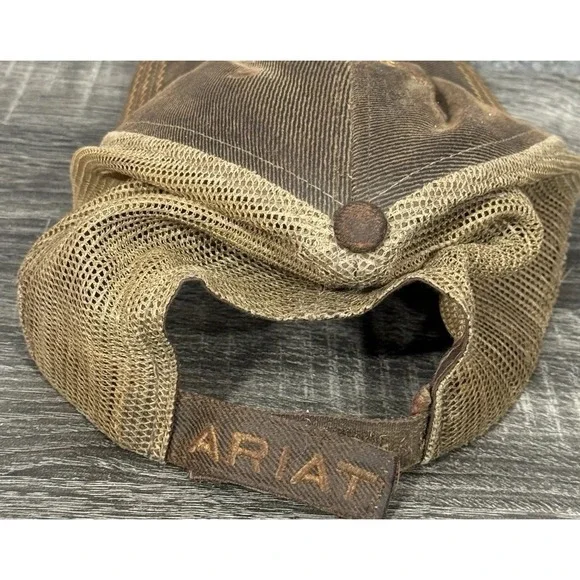 Ariat Brown Oilskin Structured Cap Adjustable Mesh Baseball Trucker Hat OSFM - Picture 4 of 5